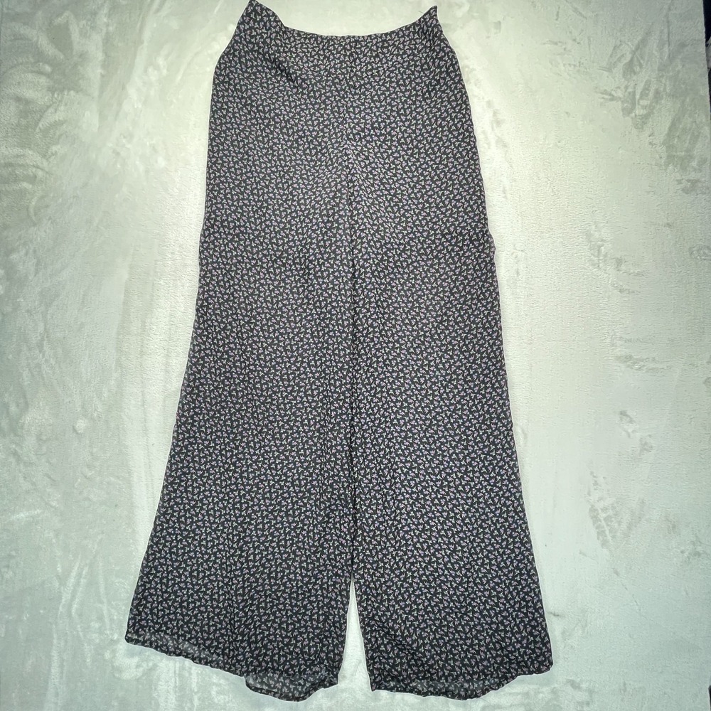 Forever 21 Palazzo Pants Womens Medium Black Ditsy Floral High Rise Wide Leg